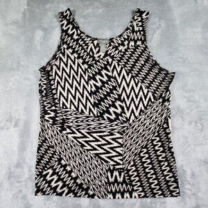 Chicos Travelers Liquid Knit Tank Top 2 Chevron Ikat Resort Travel Stretch Chic
